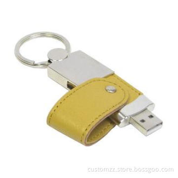 Customised Leather USB Flash Drive 16GB Yellow With Big Rou